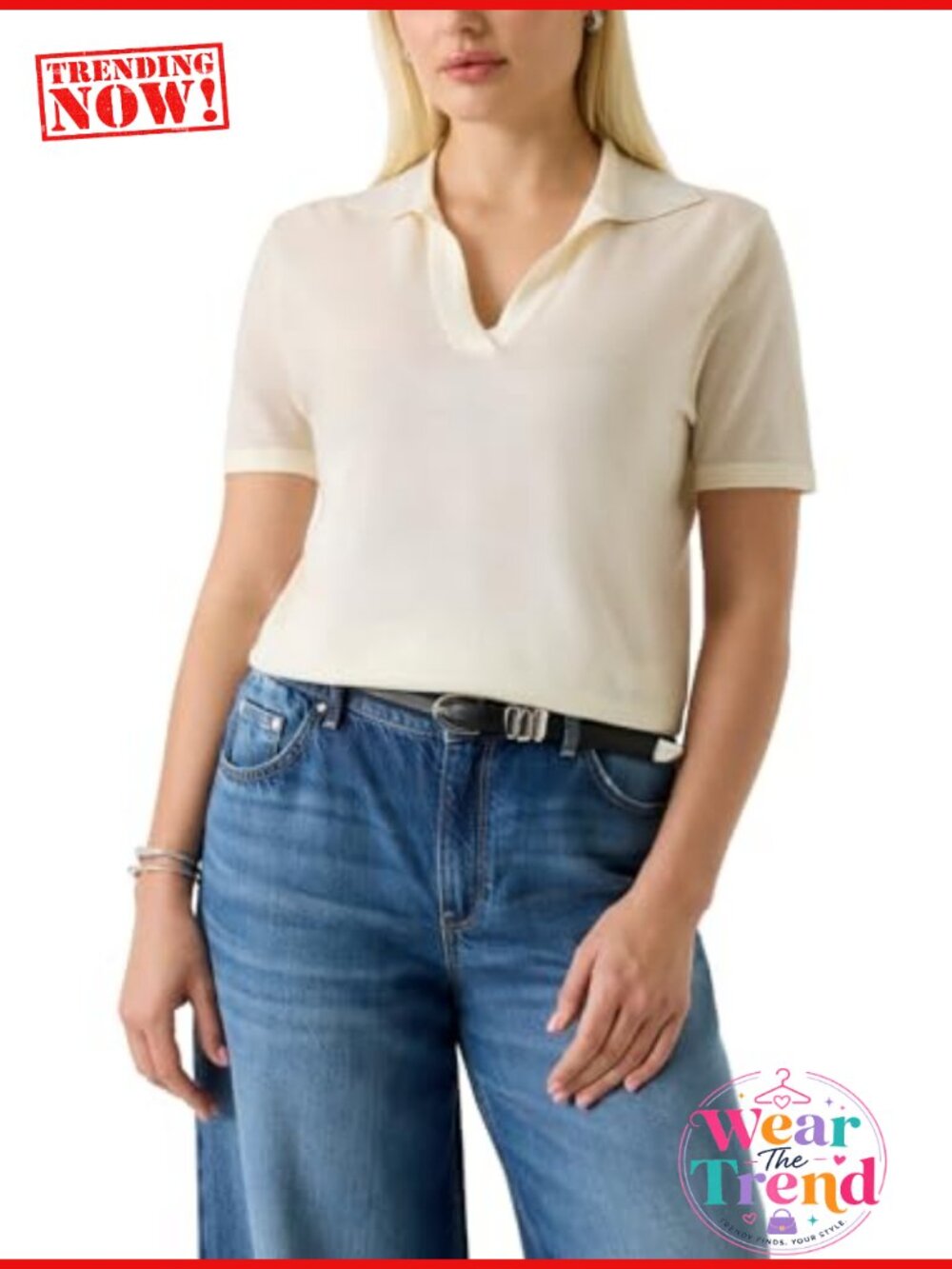Short Sleeve Rhinestones Polo Sweater Knit Textured Collar